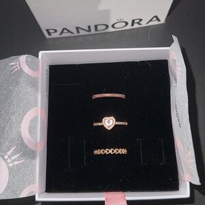 Pandora Rose Gold Heart Ring - Trio size 8 1/2